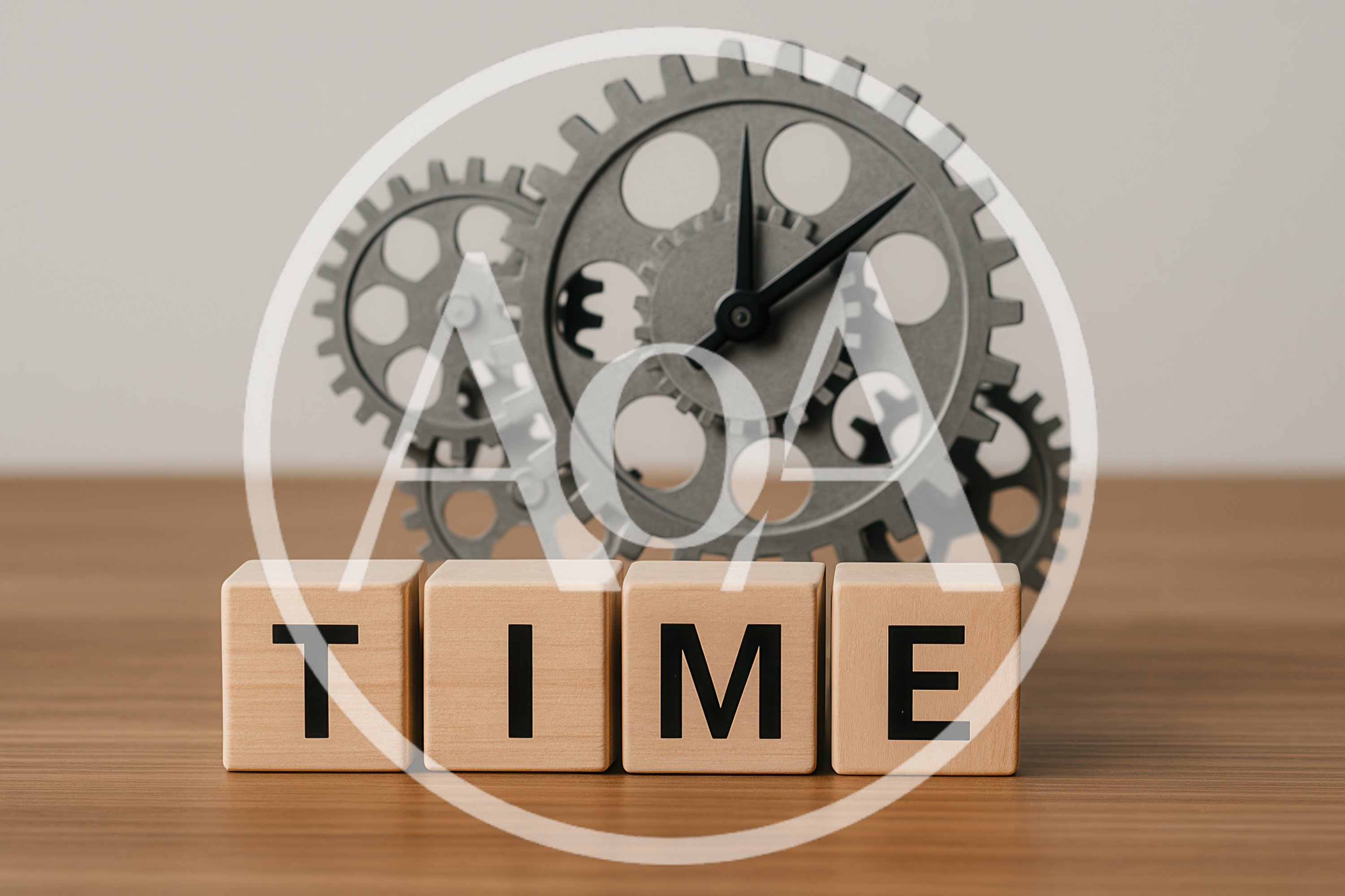 Wooden Blocks Spelling Time With Mechanical Gears