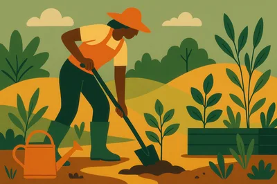 Gardener Planting A Young Sapling In A Garden