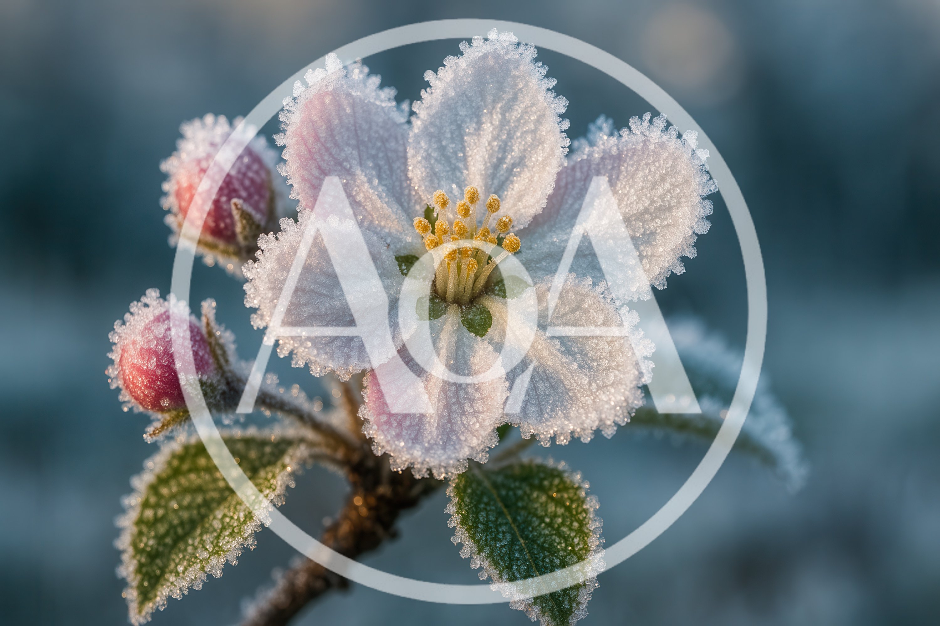 Frost Covered Apple Blossom Flower In Spring