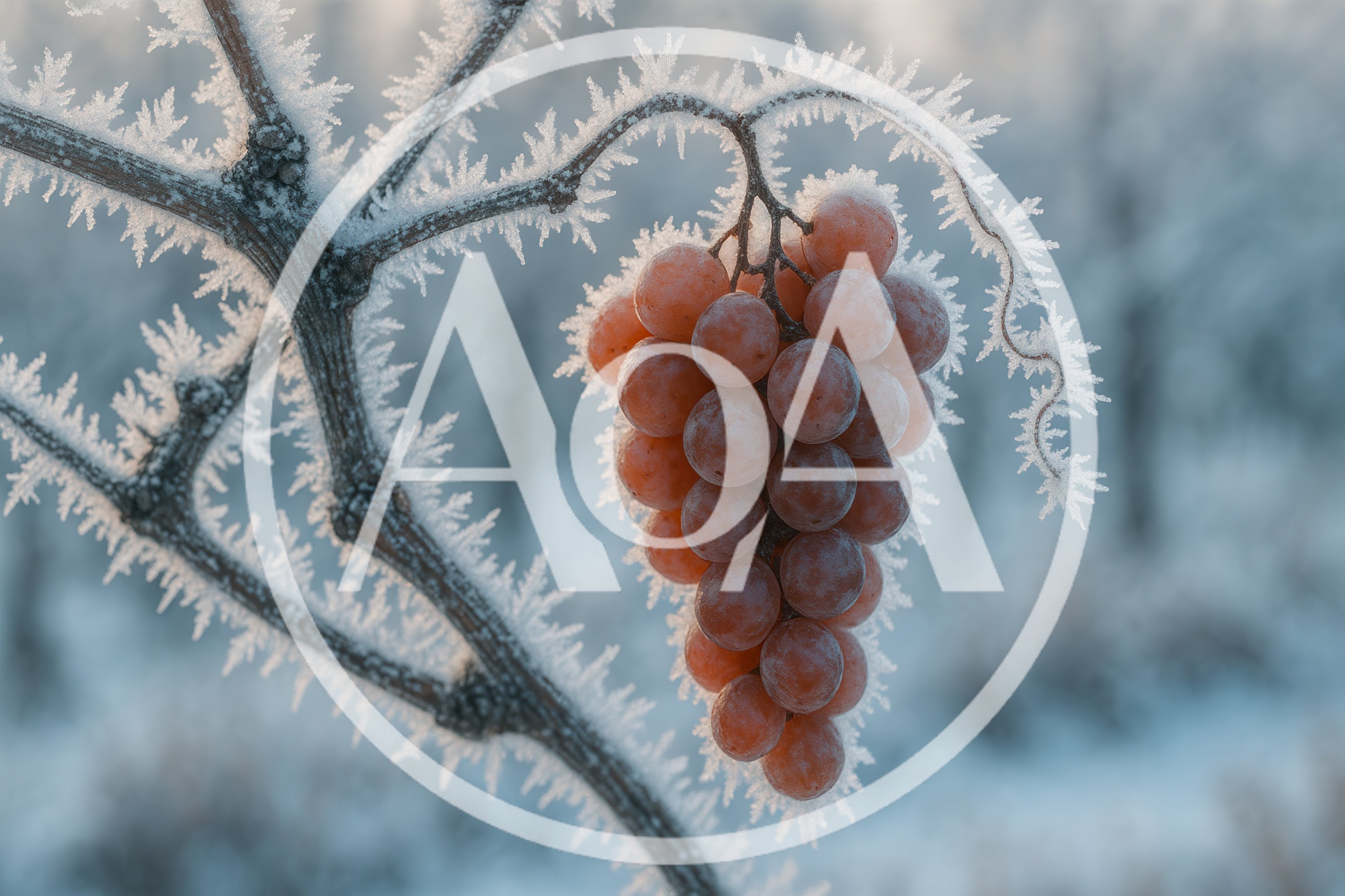 Frozen Grapes Hanging From A Frost Covered Vine