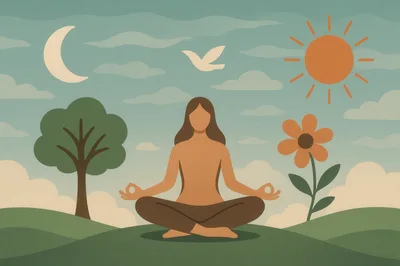 Woman Meditating In A Surreal Nature Landscape