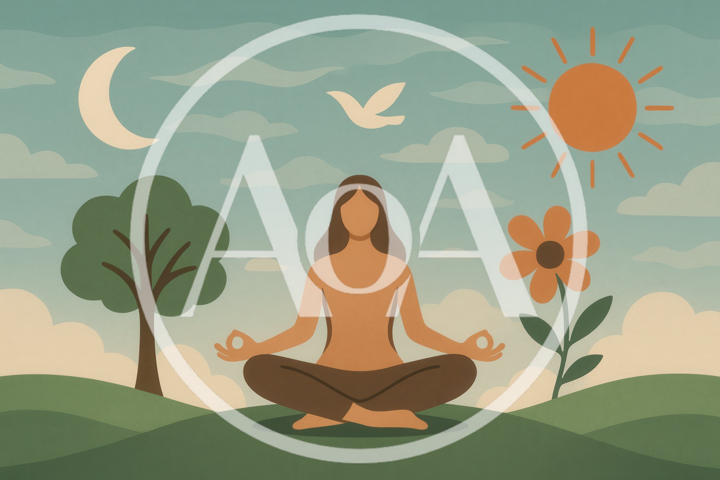 Woman Meditating In A Surreal Nature Landscape