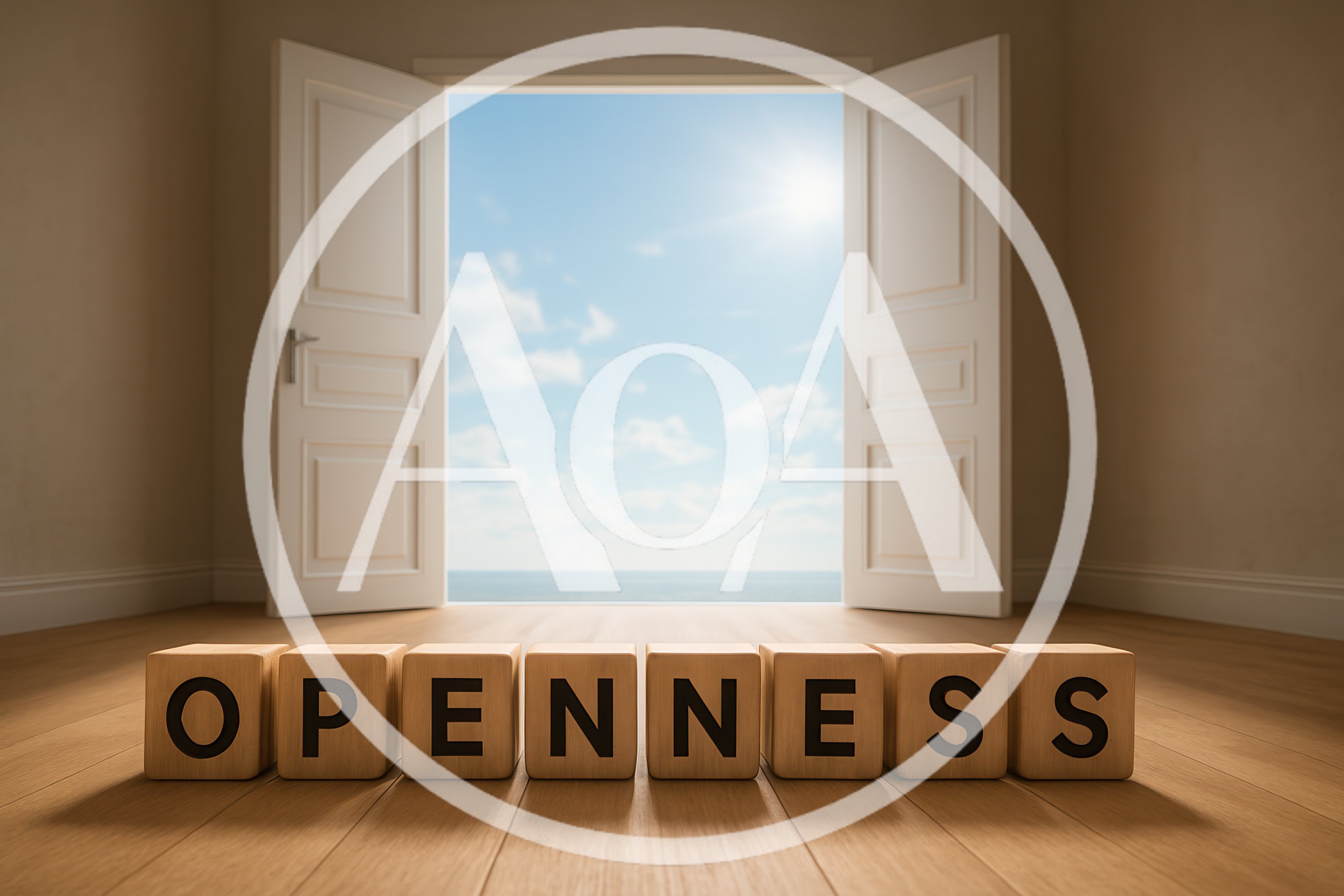 Wooden Blocks Spelling Openness In Front Of Open Door