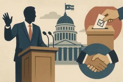 Political Campaign Illustration With Voting And Governance Symbols