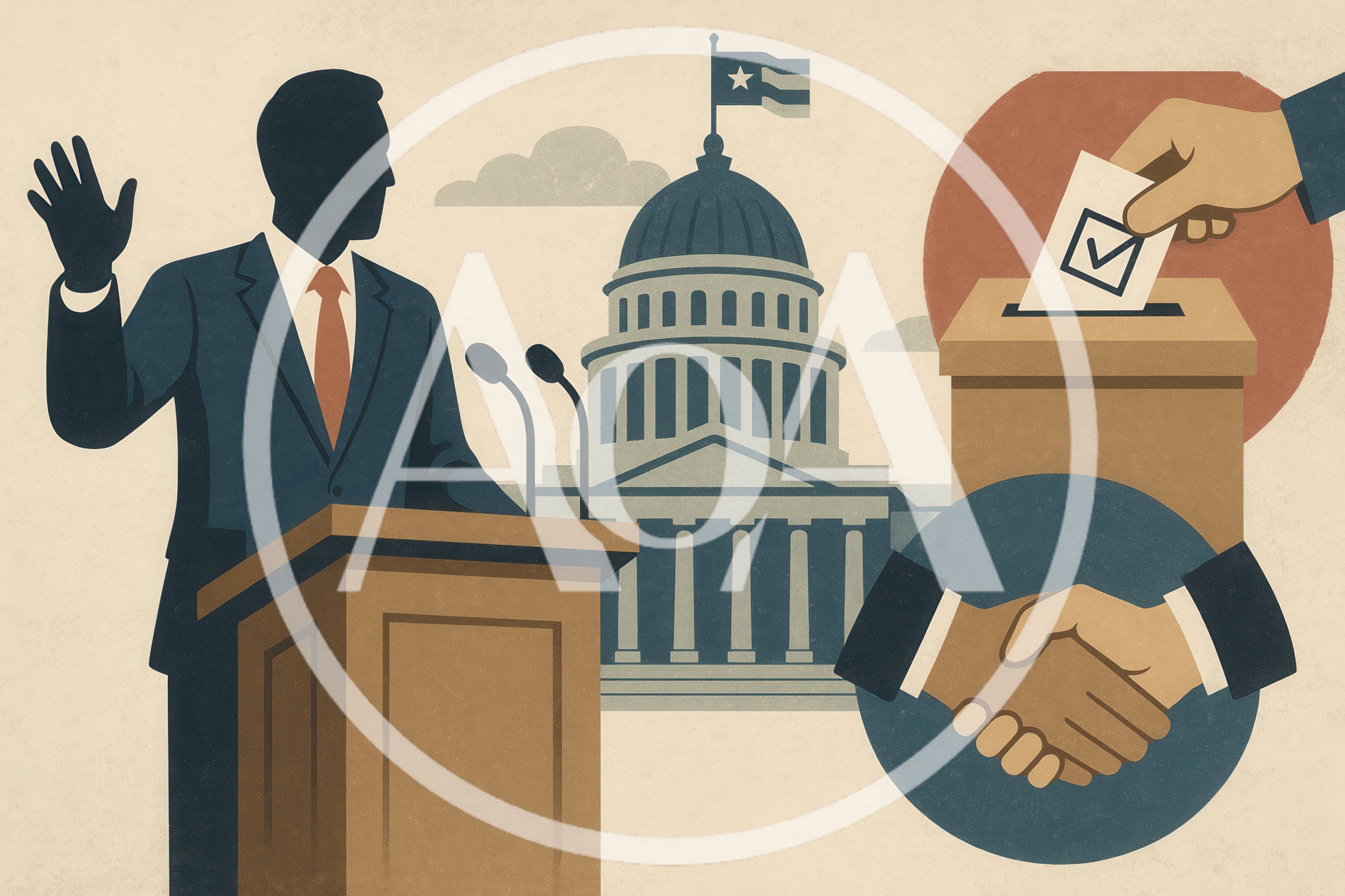 Political Campaign Illustration With Voting And Governance Symbols