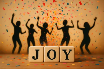 Silhouettes Of People Dancing With Confetti
