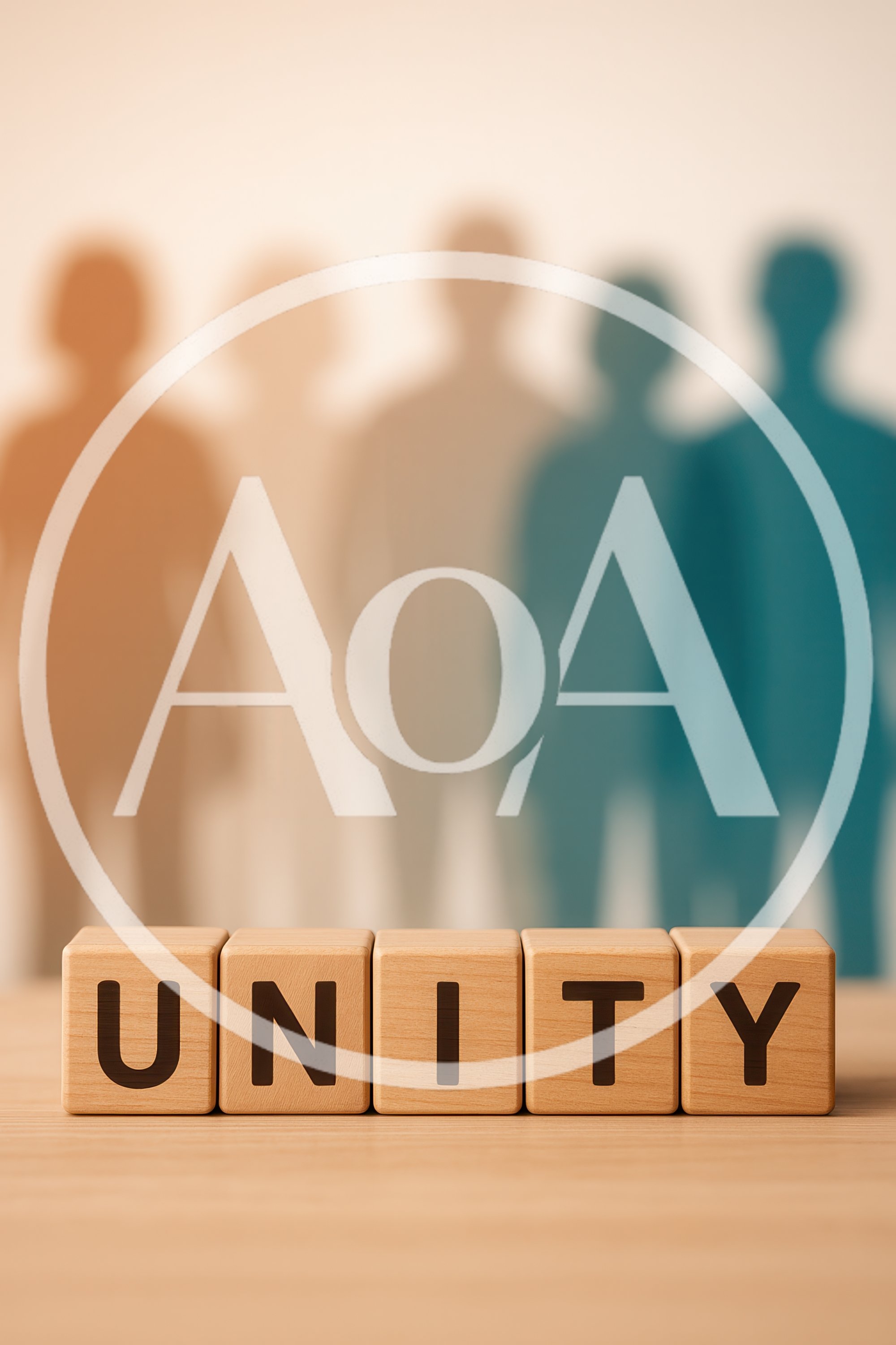 Wooden Blocks Spelling Unity With Blurred Human Silhouettes