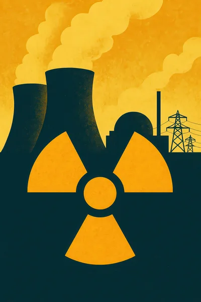 Nuclear Power Plant Silhouette With Radiation Symbol