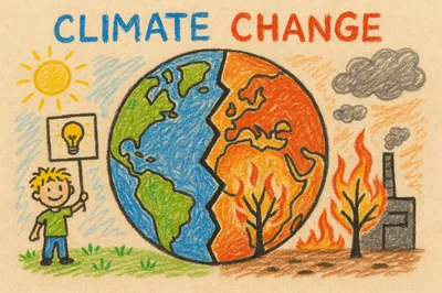 Climate Change Concept Drawing With Earth And Child