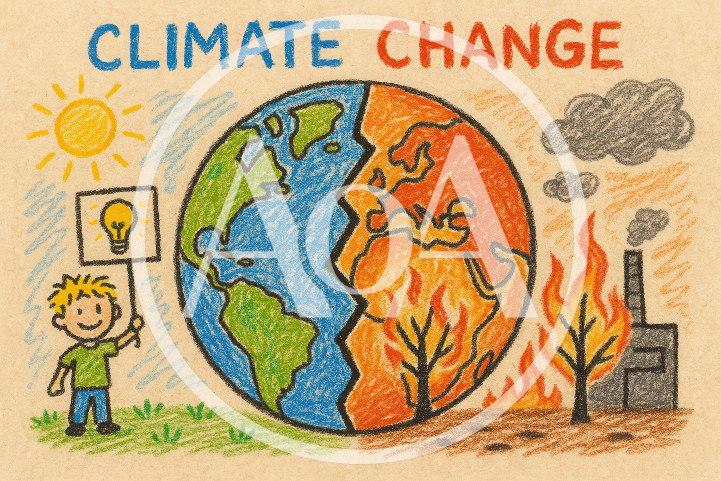 Climate Change Concept Drawing With Earth And Child
