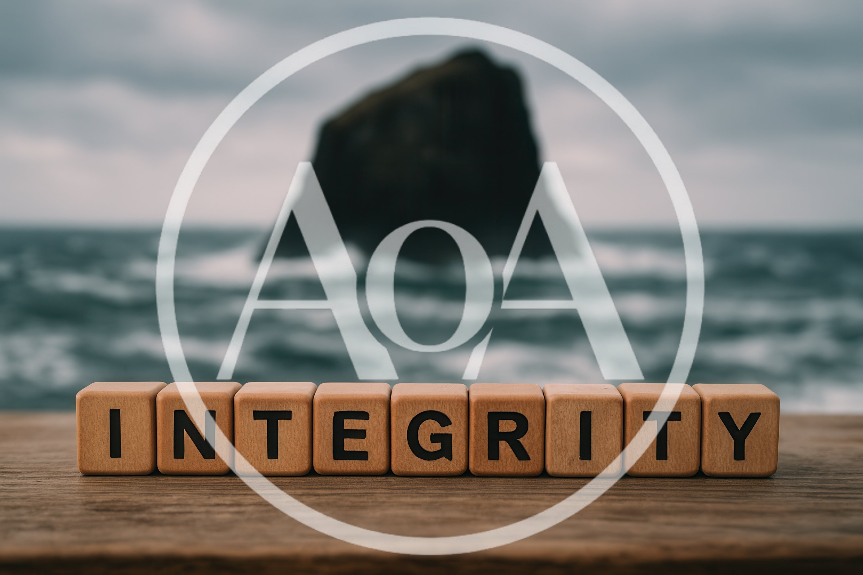 Wooden Blocks Spelling Integrity on a Beach