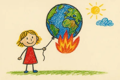 Child Drawing Of A Burning Earth Globe