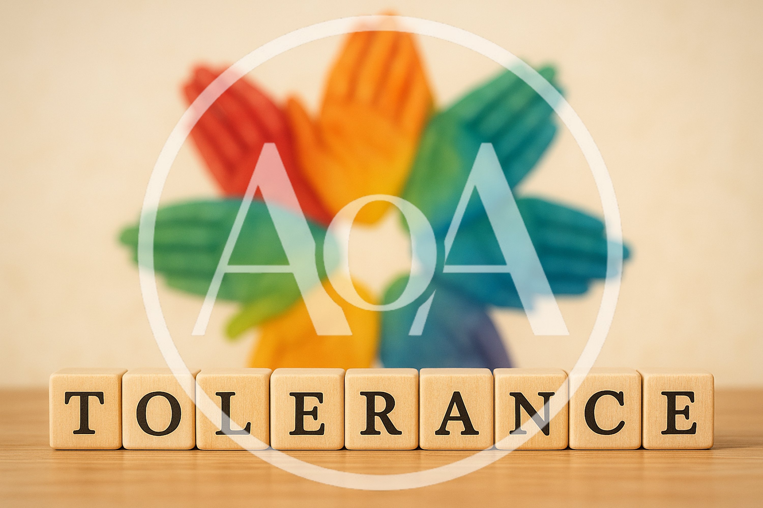Wooden Blocks Spelling Tolerance With Colorful Handprints