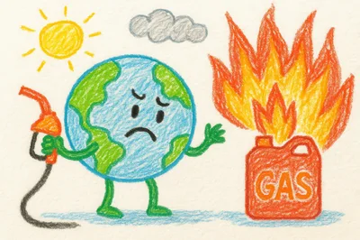 Crayon Drawing of Earth Holding Gas Pump