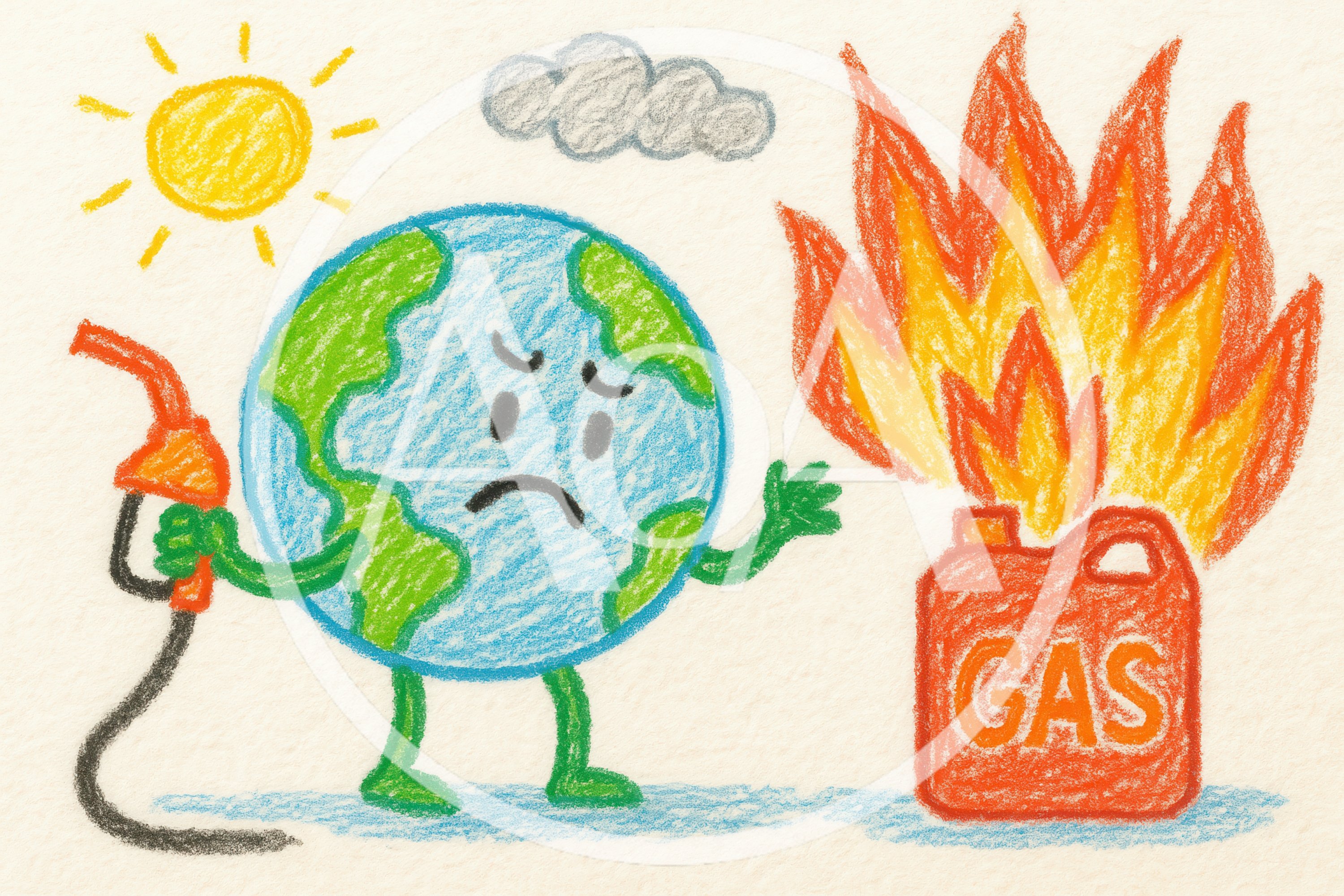 Crayon Drawing of Earth Holding Gas Pump