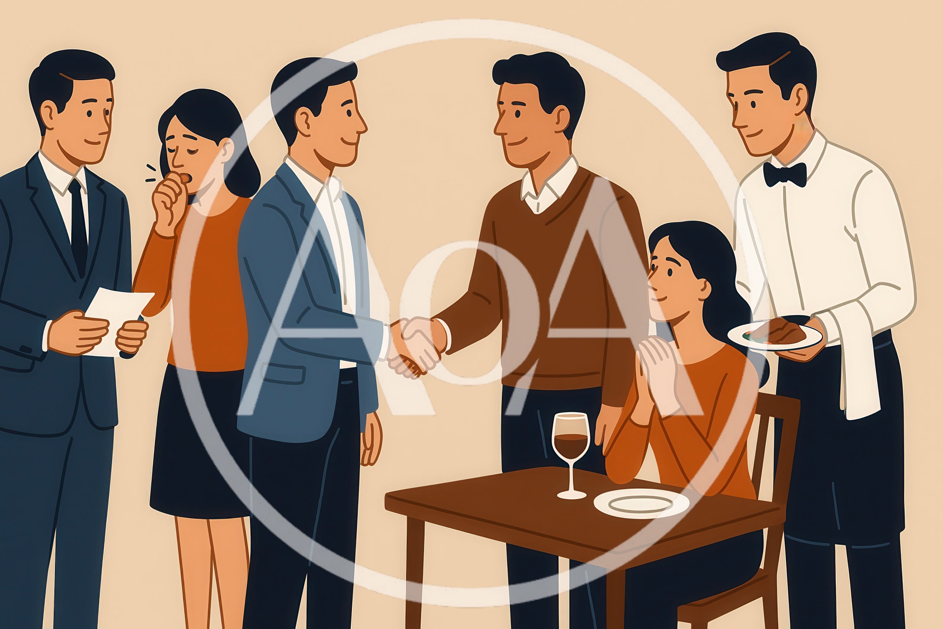 Business Meeting and Dining Scene Illustration