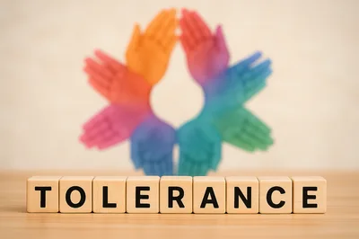 Wooden Blocks Spelling Tolerance With Colorful Hand Prints