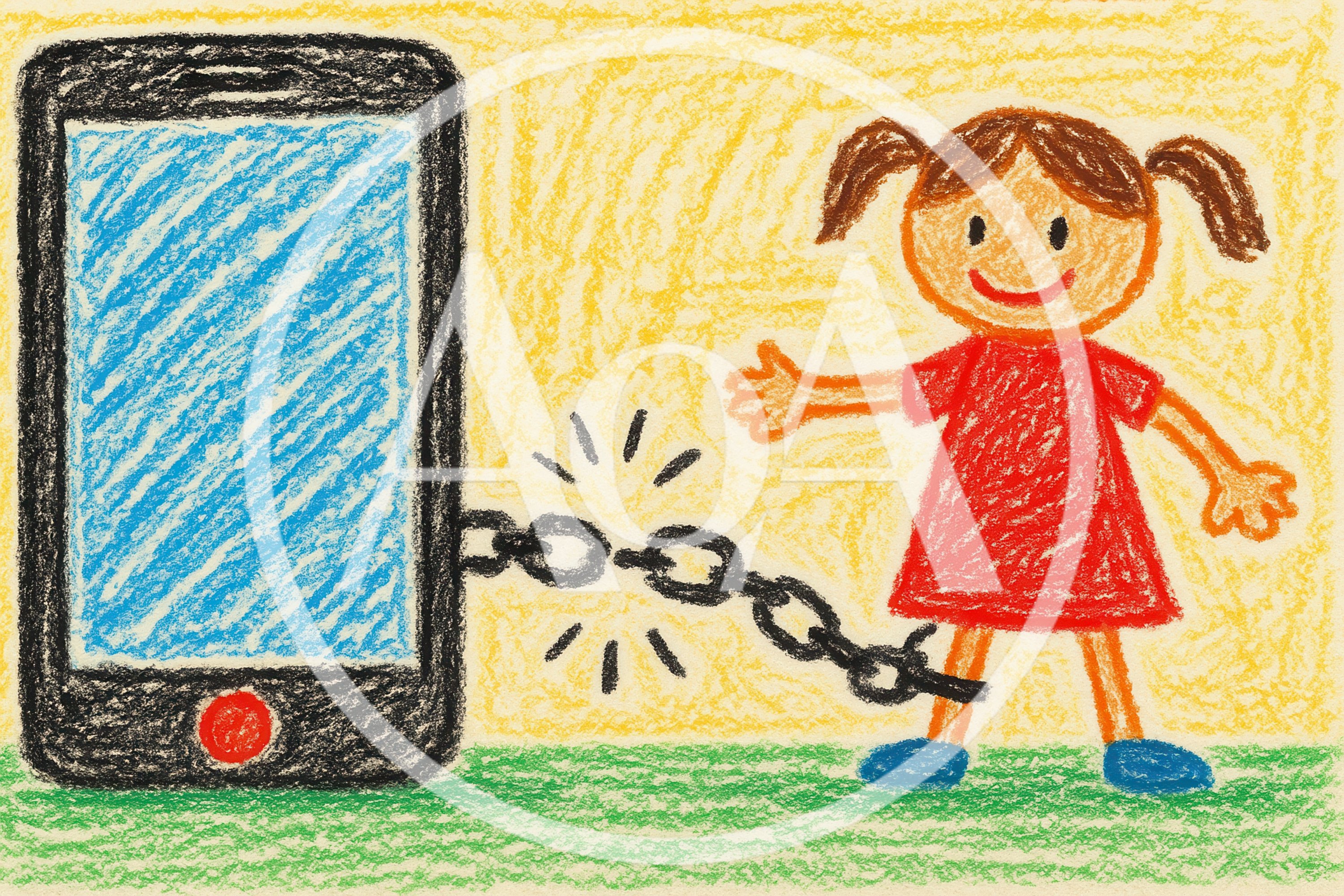 Child Drawing Connected To Smartphone By Chain
