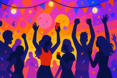 Silhouetted People Dancing At A Vibrant Party