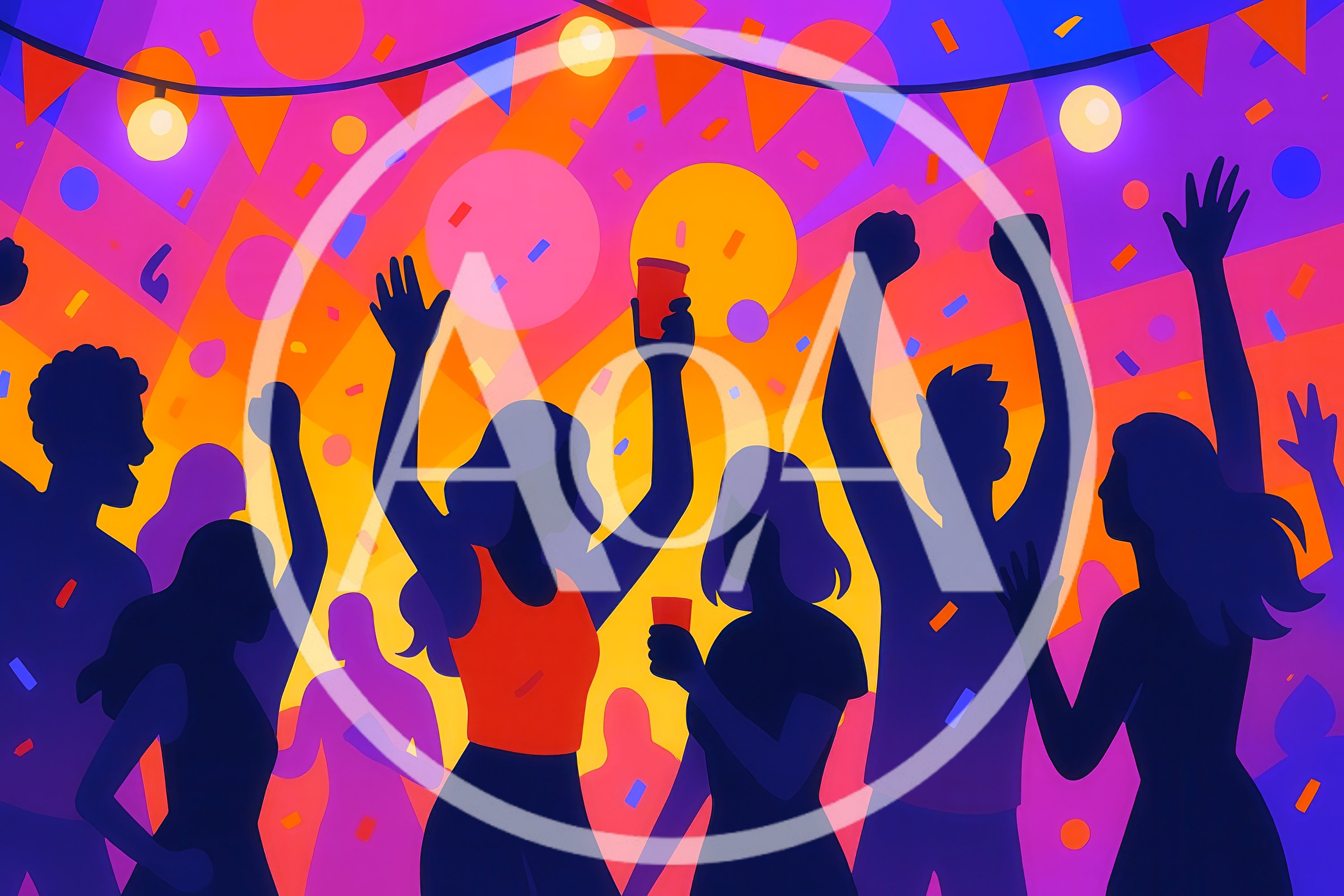 Silhouetted People Dancing At A Vibrant Party
