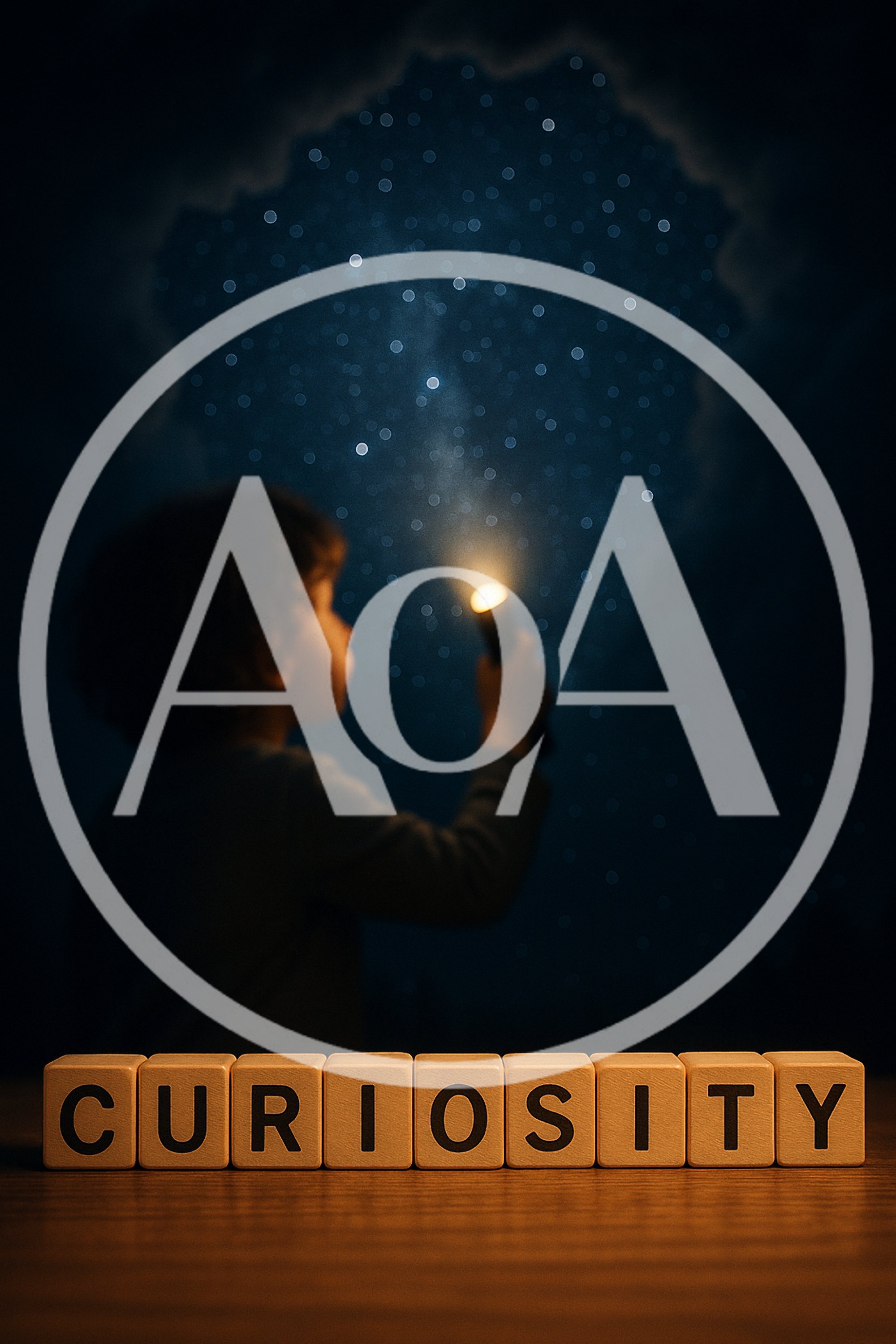 Child Holding Flashlight Toward Night Sky With Curiosity Blocks
