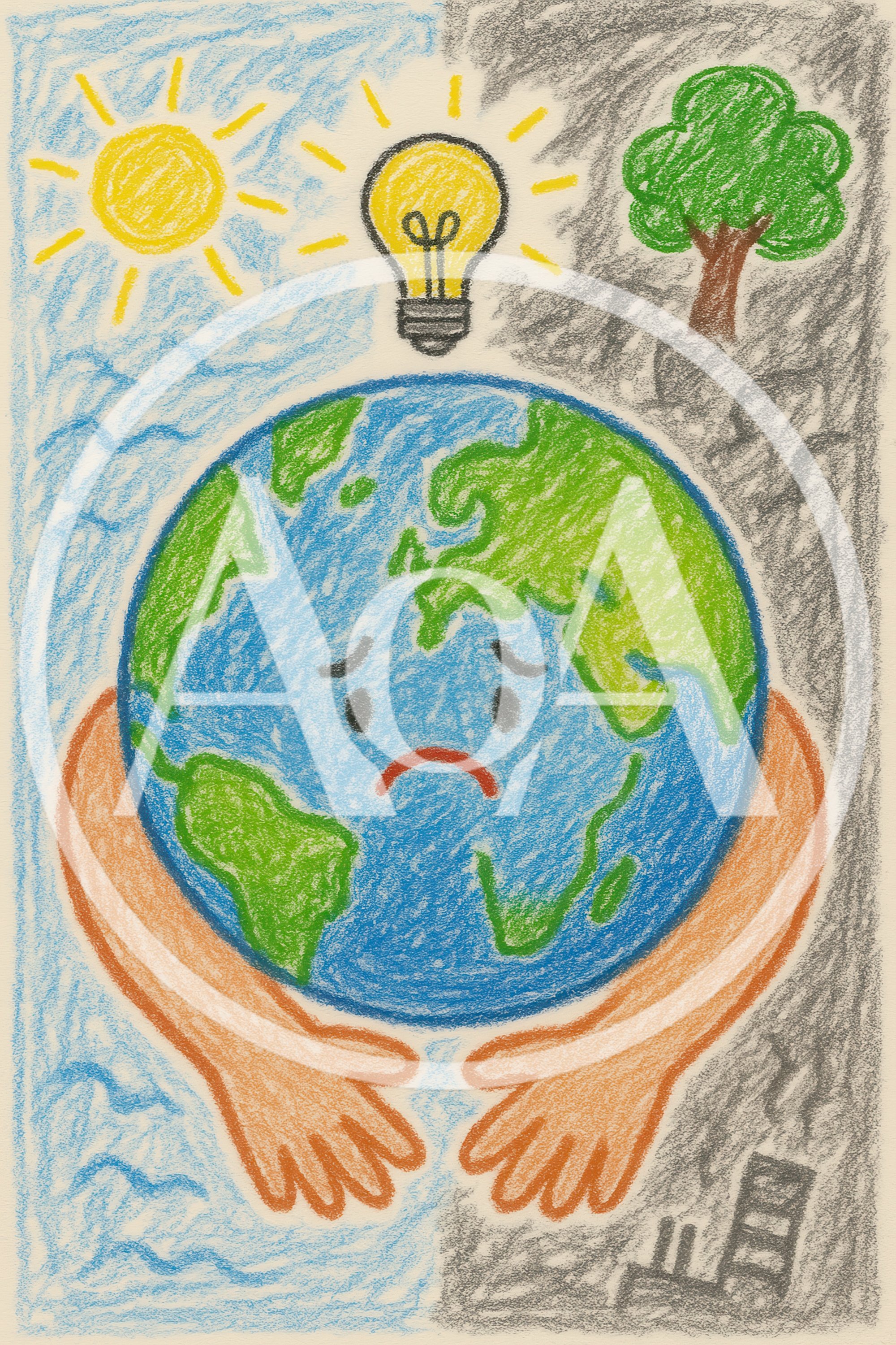 Crayon Drawing Of A Sad Earth Being Hugged
