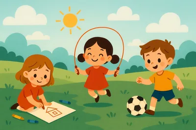 Children Playing Outdoors in a Sunny Park