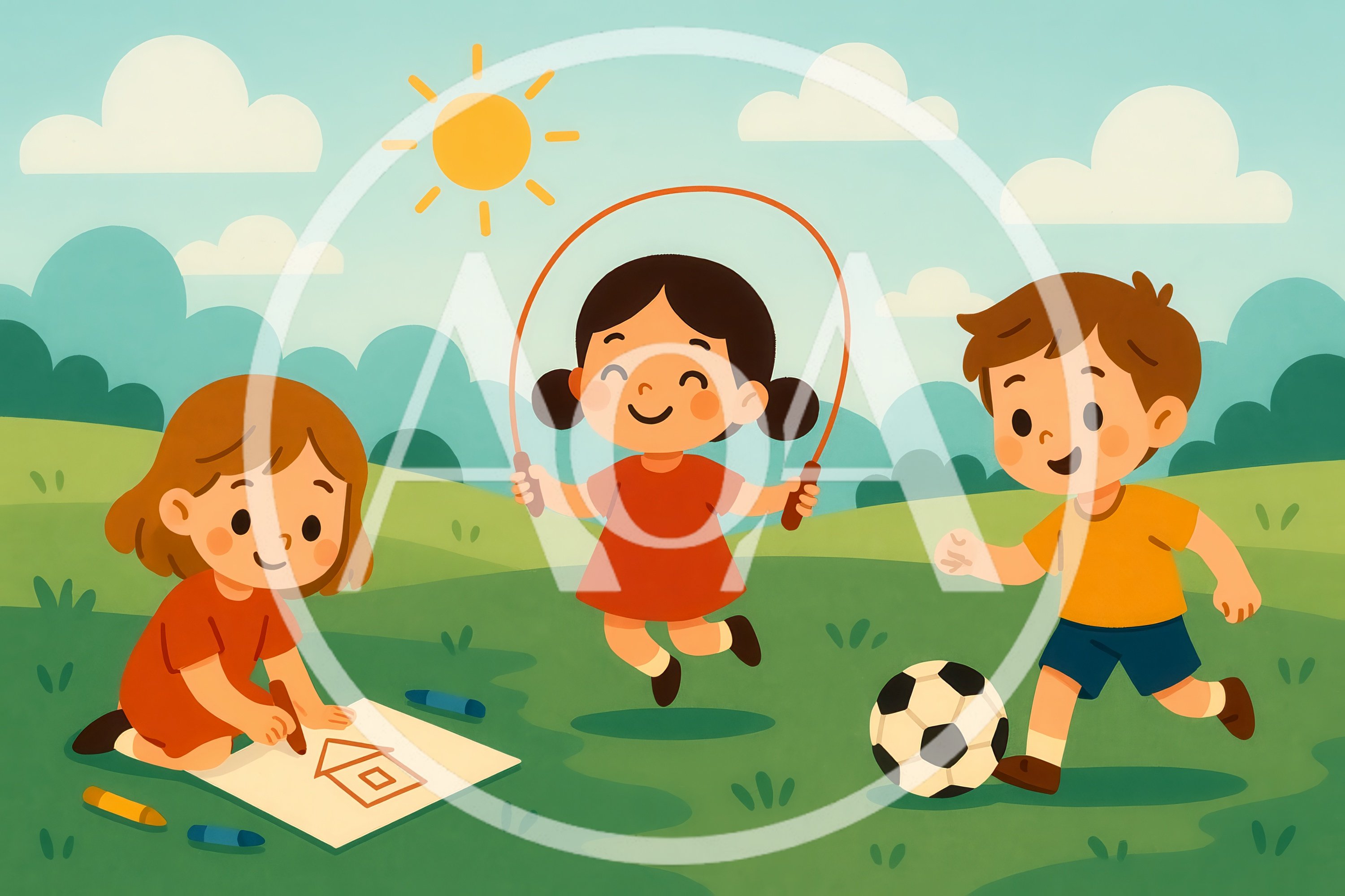 Children Playing Outdoors in a Sunny Park