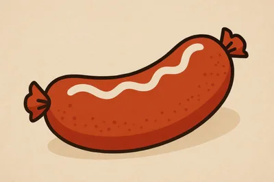 Cartoon Illustration Of A Single Sausage With Mustard
