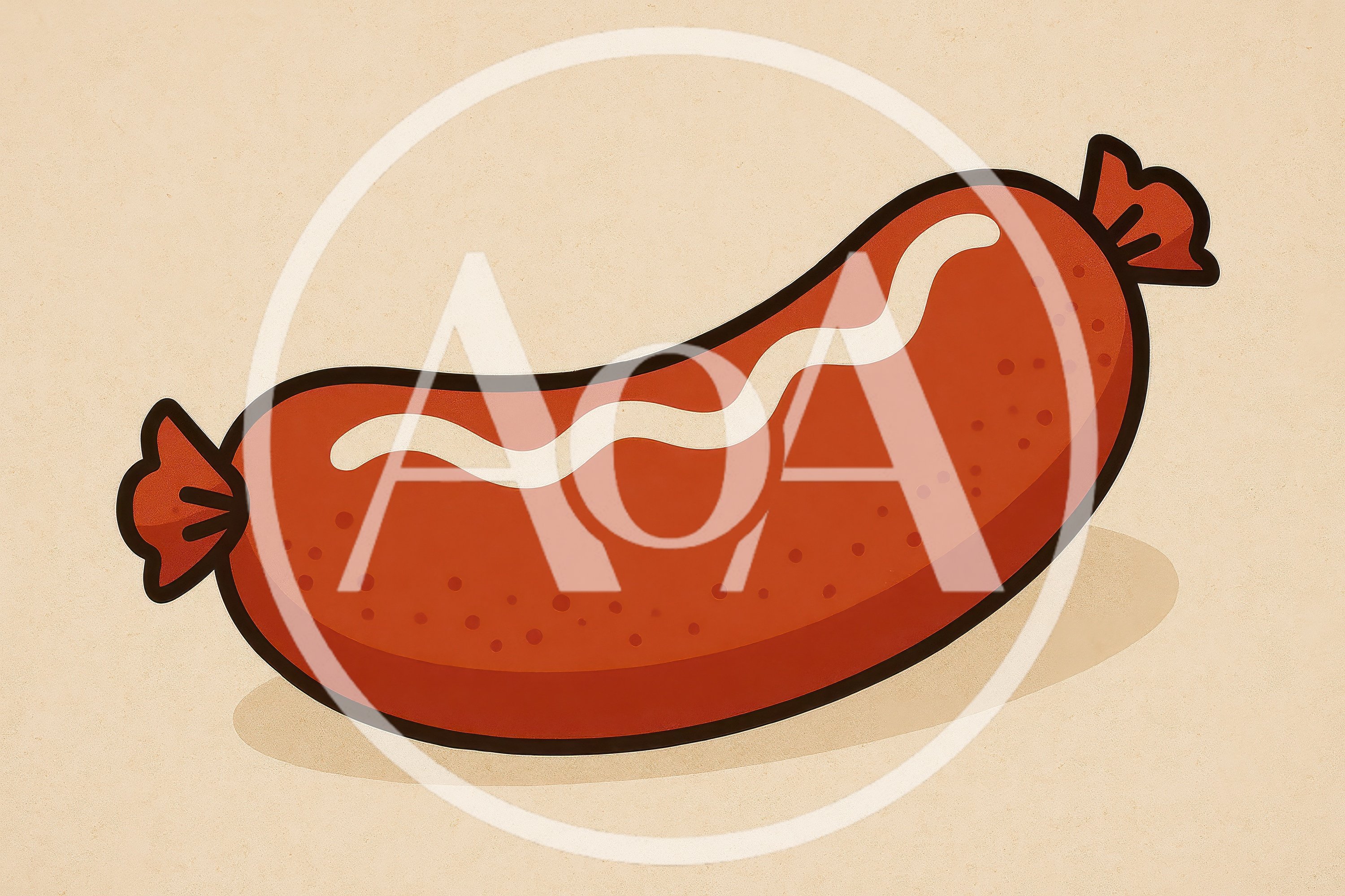 Cartoon Illustration Of A Single Sausage With Mustard