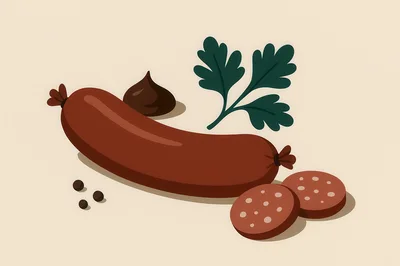 Illustration Of A Sausage With Mustard And Parsley