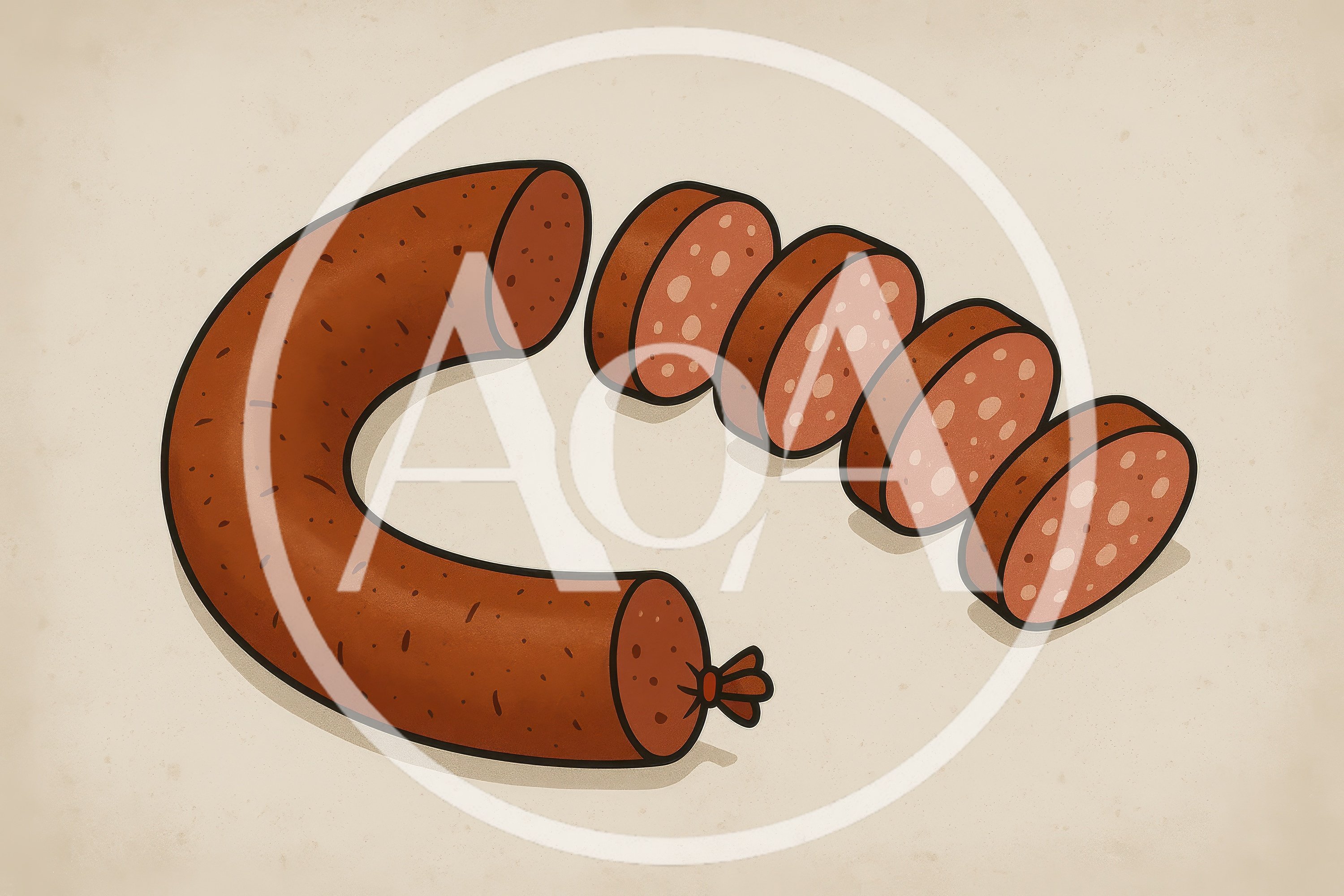 Illustration of Sliced Sausage on Textured Background