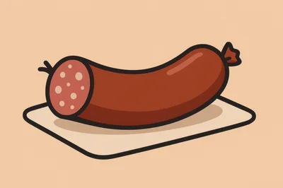 Cartoon Illustration Of A Salami Sausage On A Board