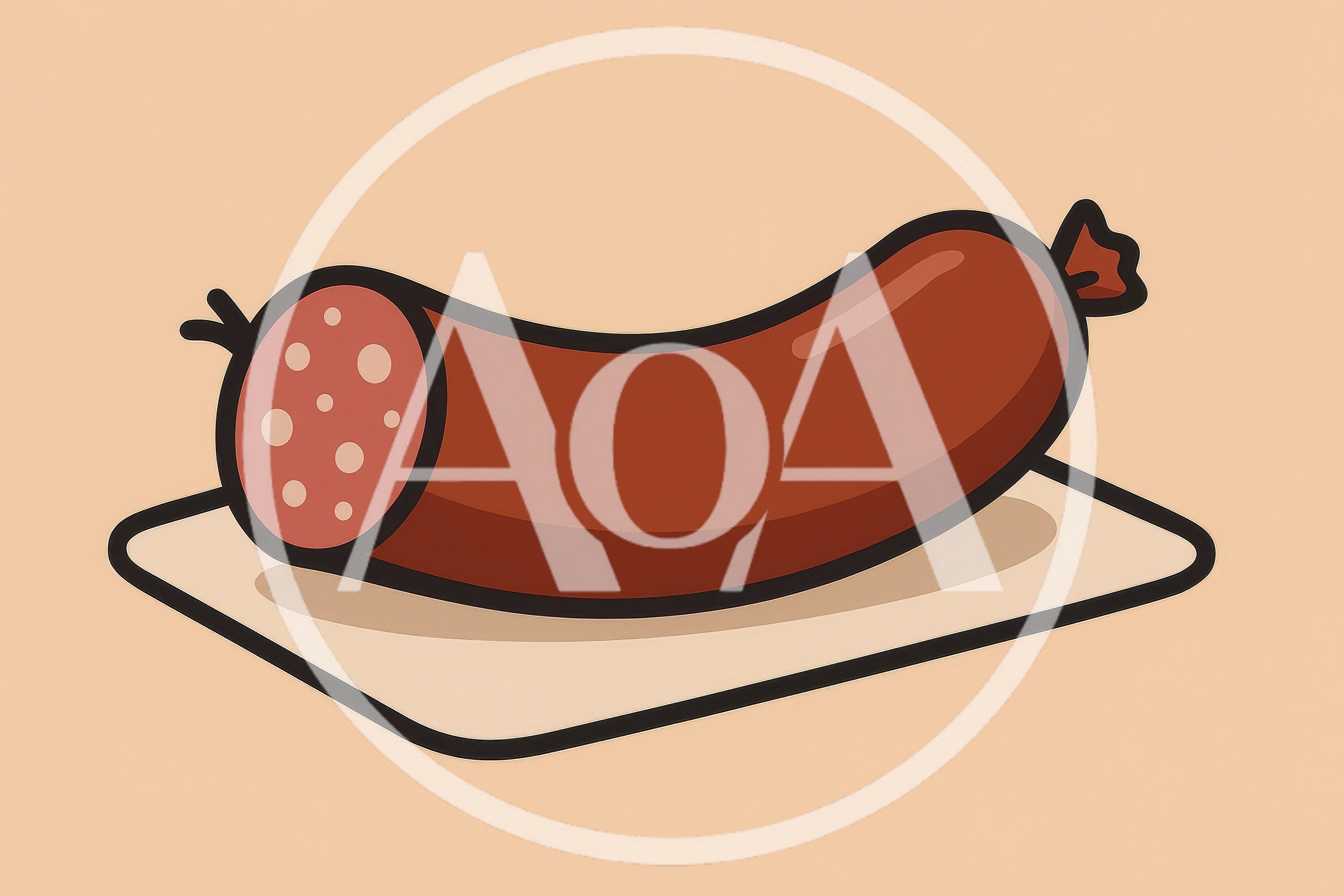 Cartoon Illustration Of A Salami Sausage On A Board