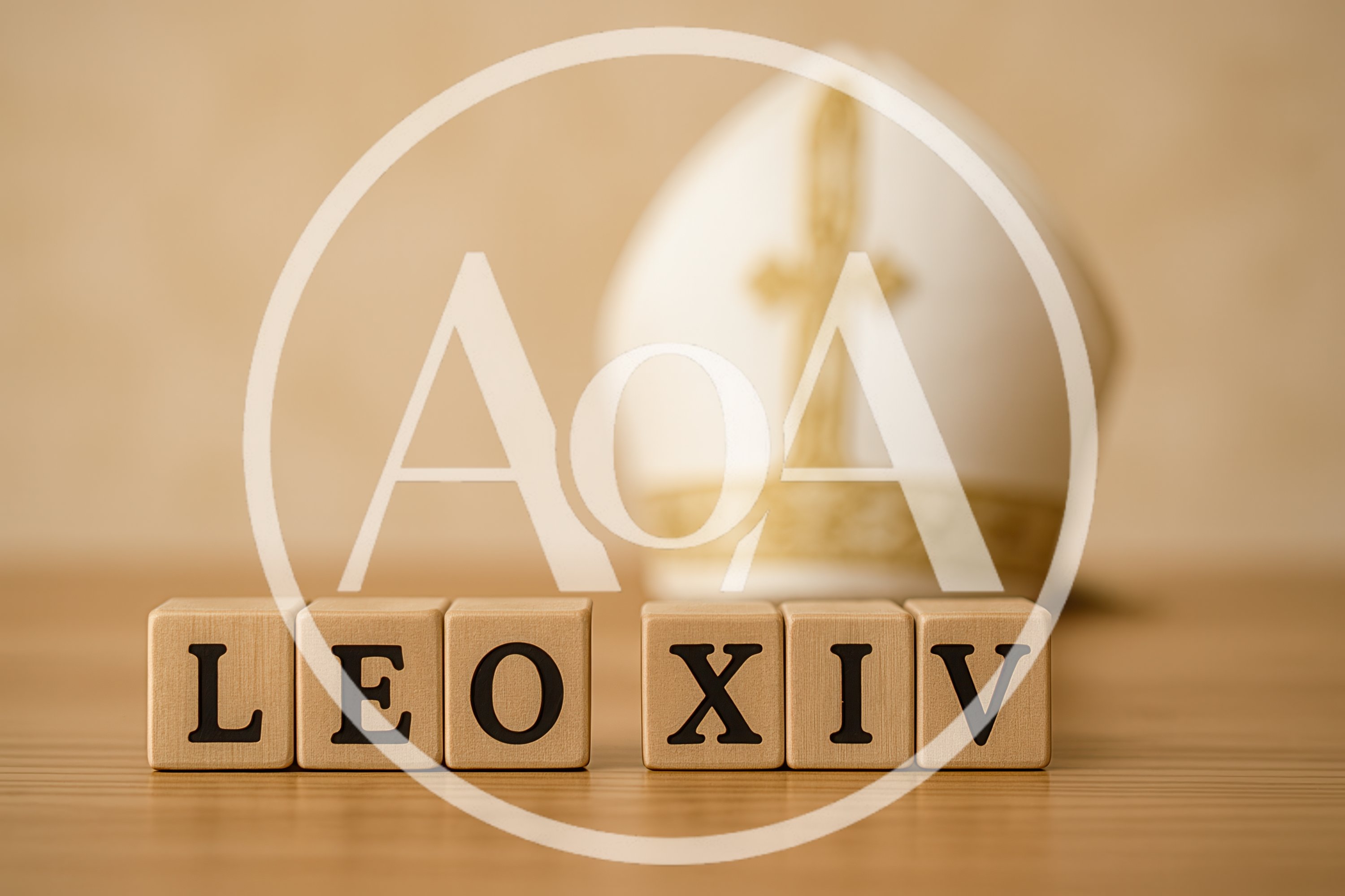Wooden Blocks Spelling Leo XIV With A Mitre