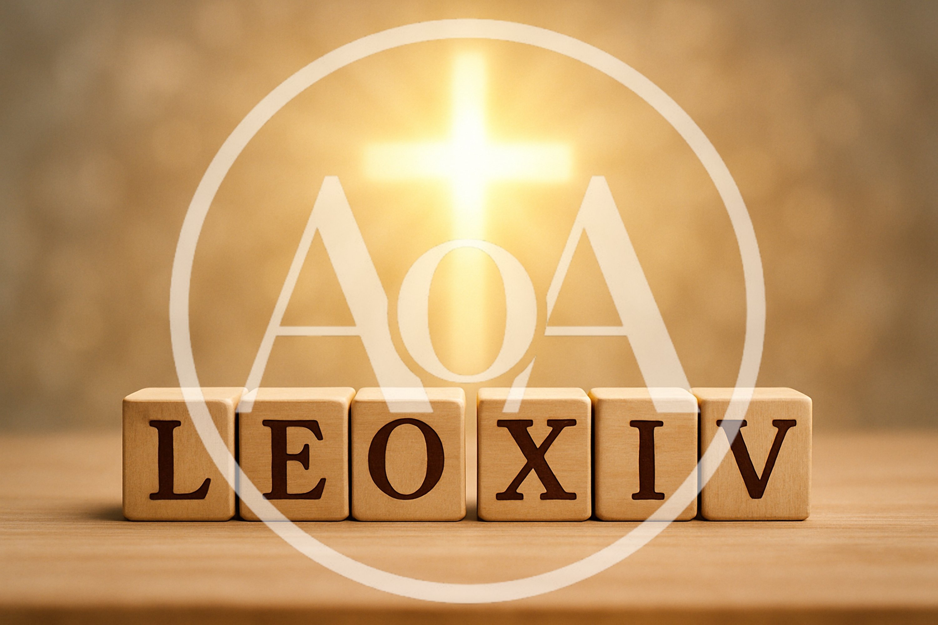 Wooden Blocks Spelling LEOXIV With Glowing Cross Background