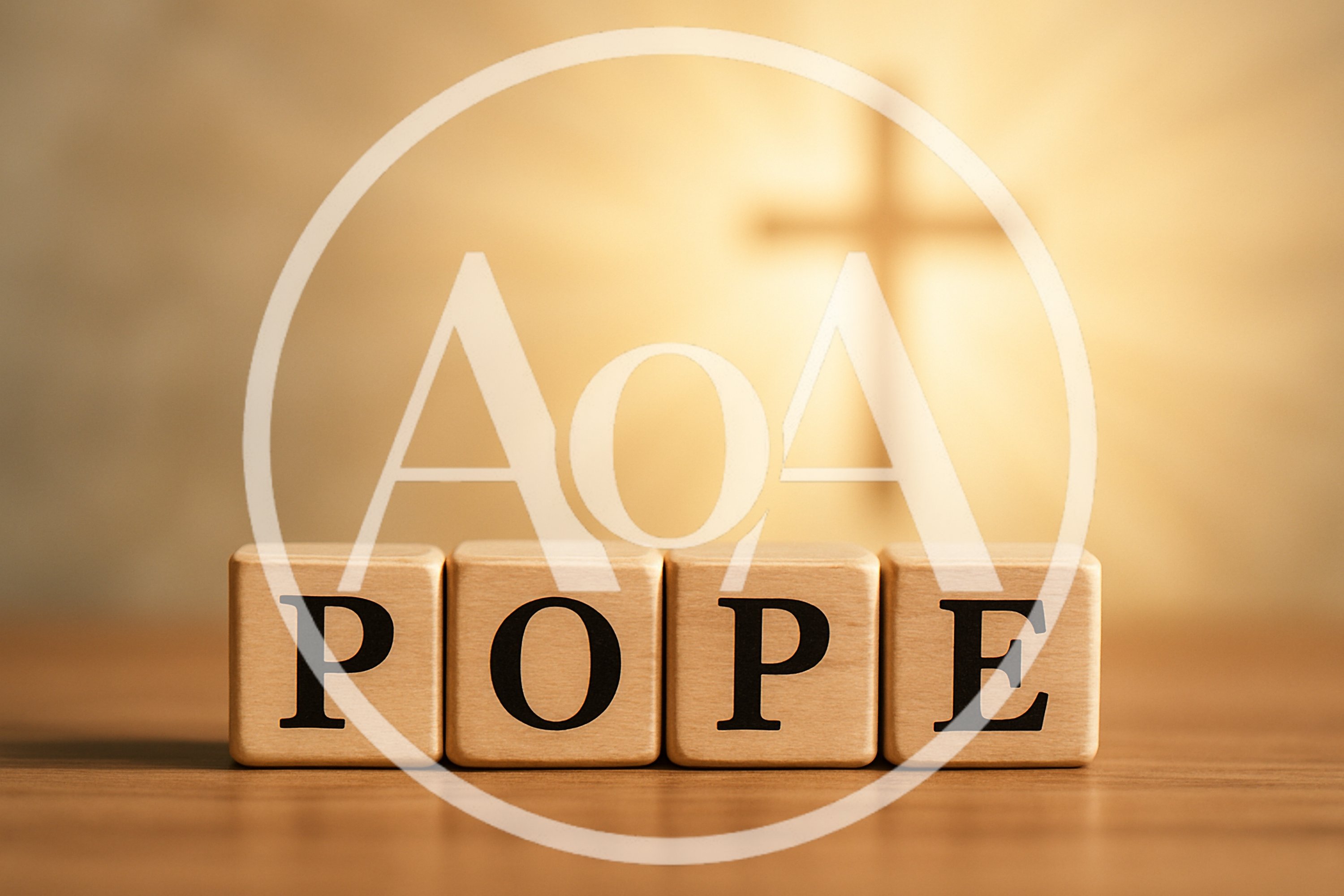 Wooden Blocks Spelling Pope With A Glowing Cross Background