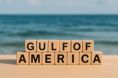 Wooden Blocks Spelling Gulf Of America On Beach