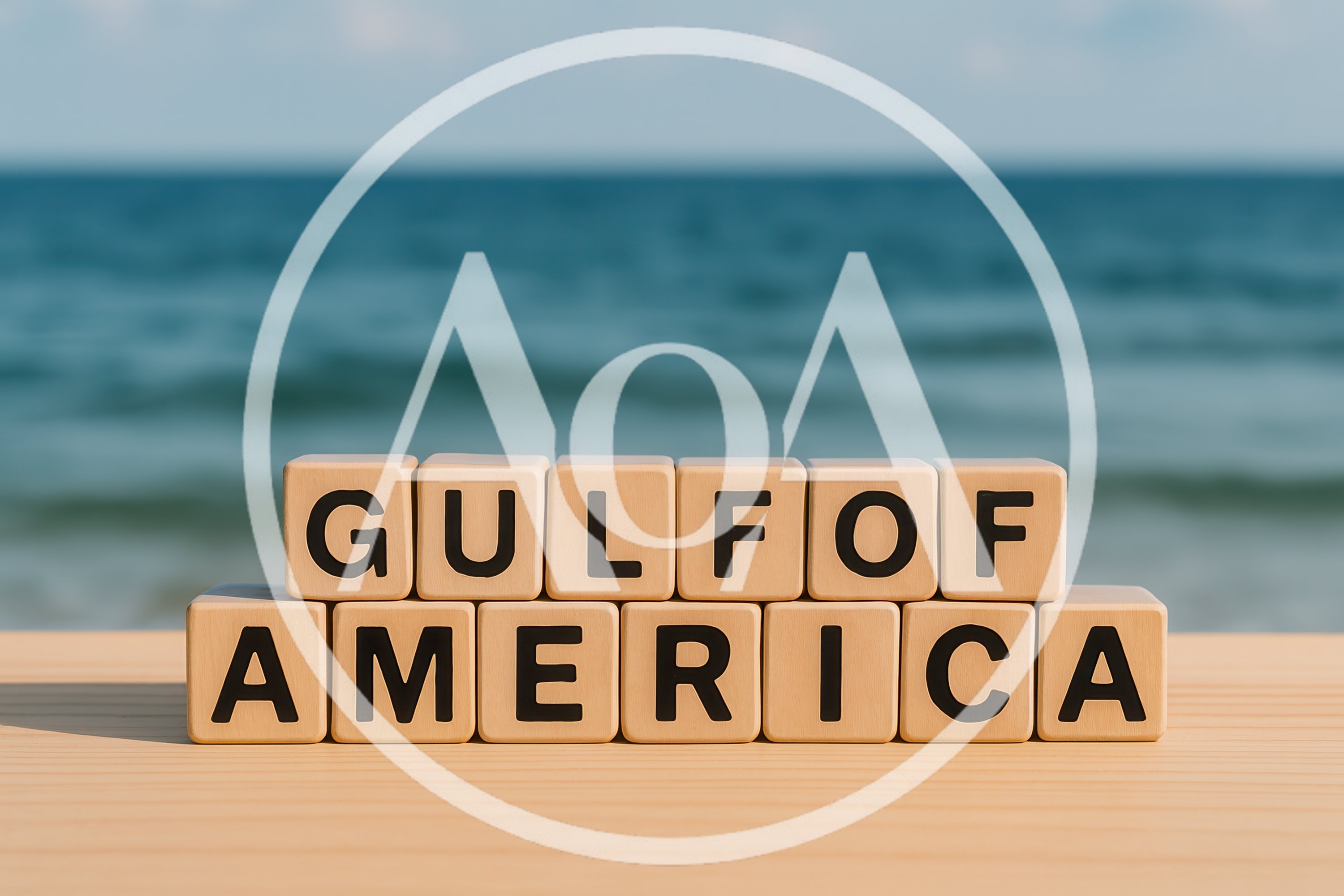 Wooden Blocks Spelling Gulf Of America On Beach