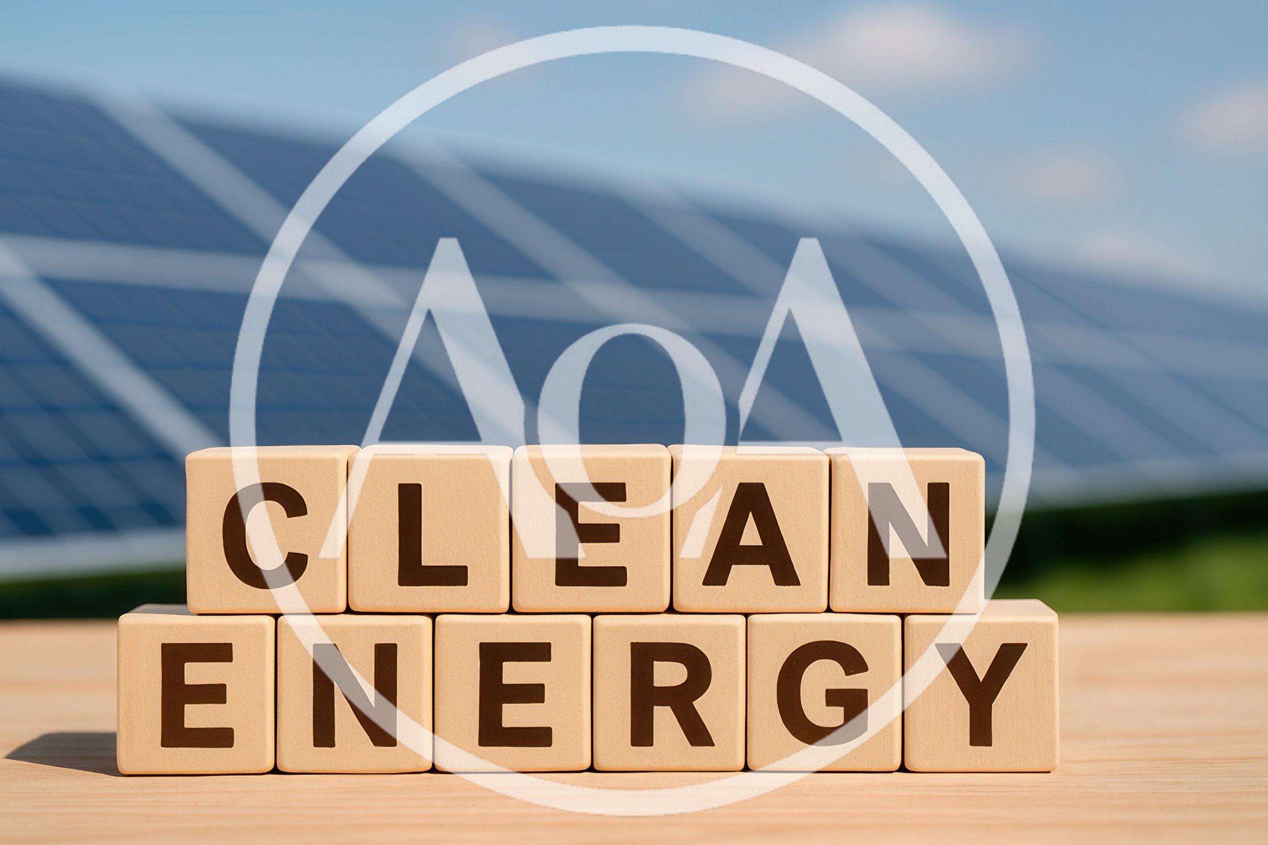 Clean Energy Text On Wooden Blocks With Solar Panels