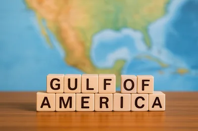 Wooden Blocks Spelling Gulf Of America On Wooden Table