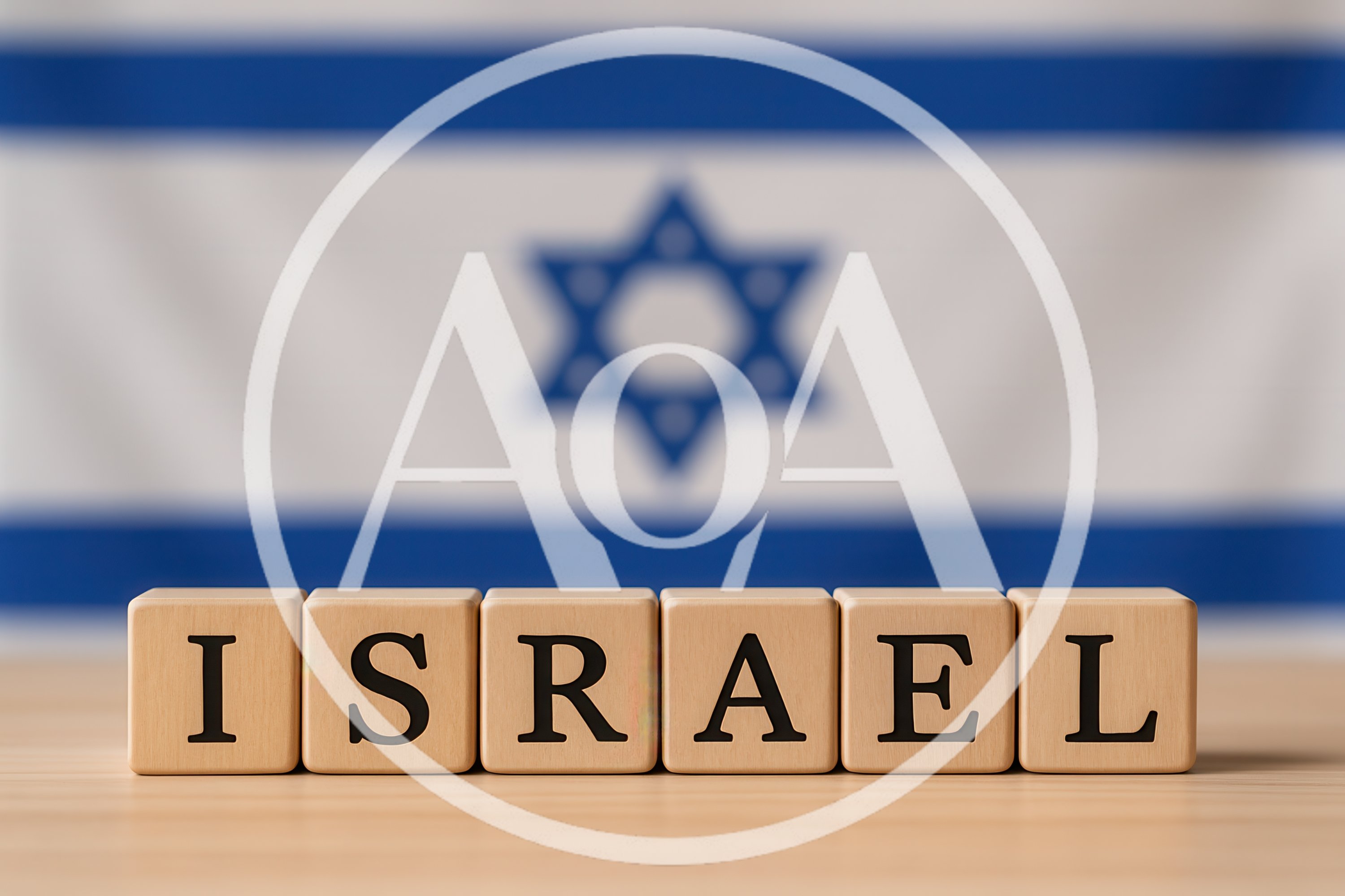 Wooden Blocks Spelling Israel With National Flag Background