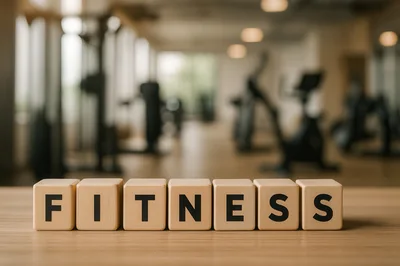 Wooden Blocks Spelling Fitness on Gym Table