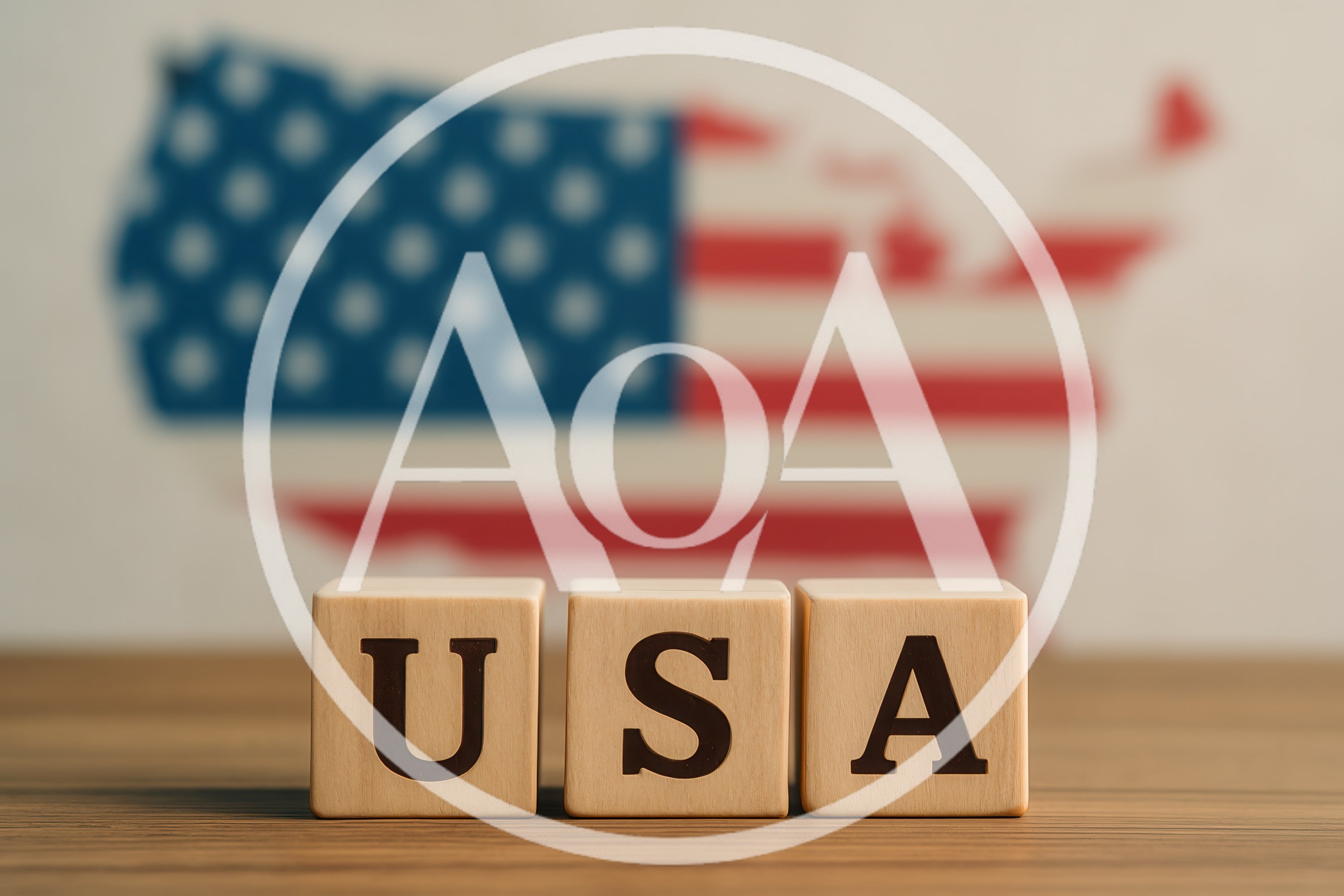 Wooden Blocks Spelling USA With American Flag Map Background