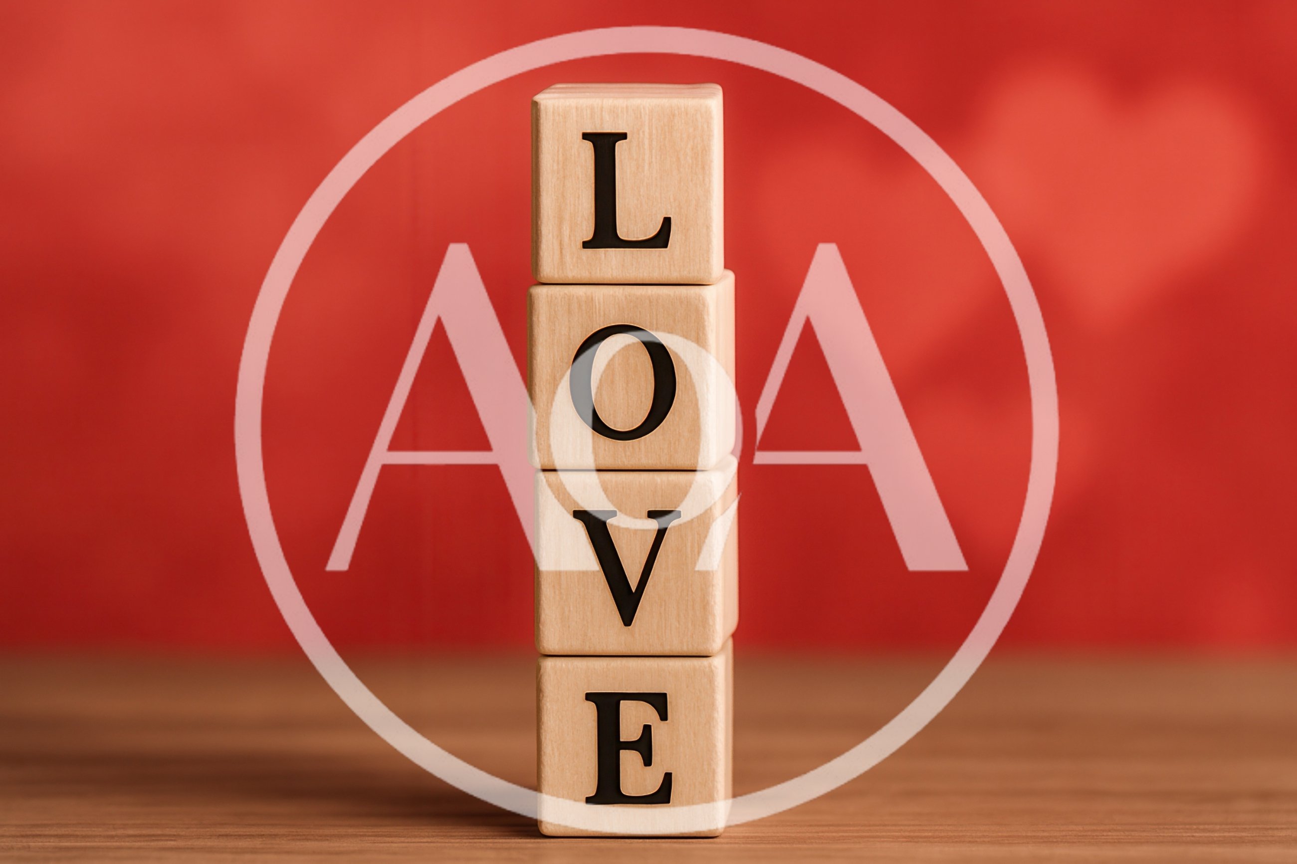 Wooden Blocks Spelling Love Stacked Vertically