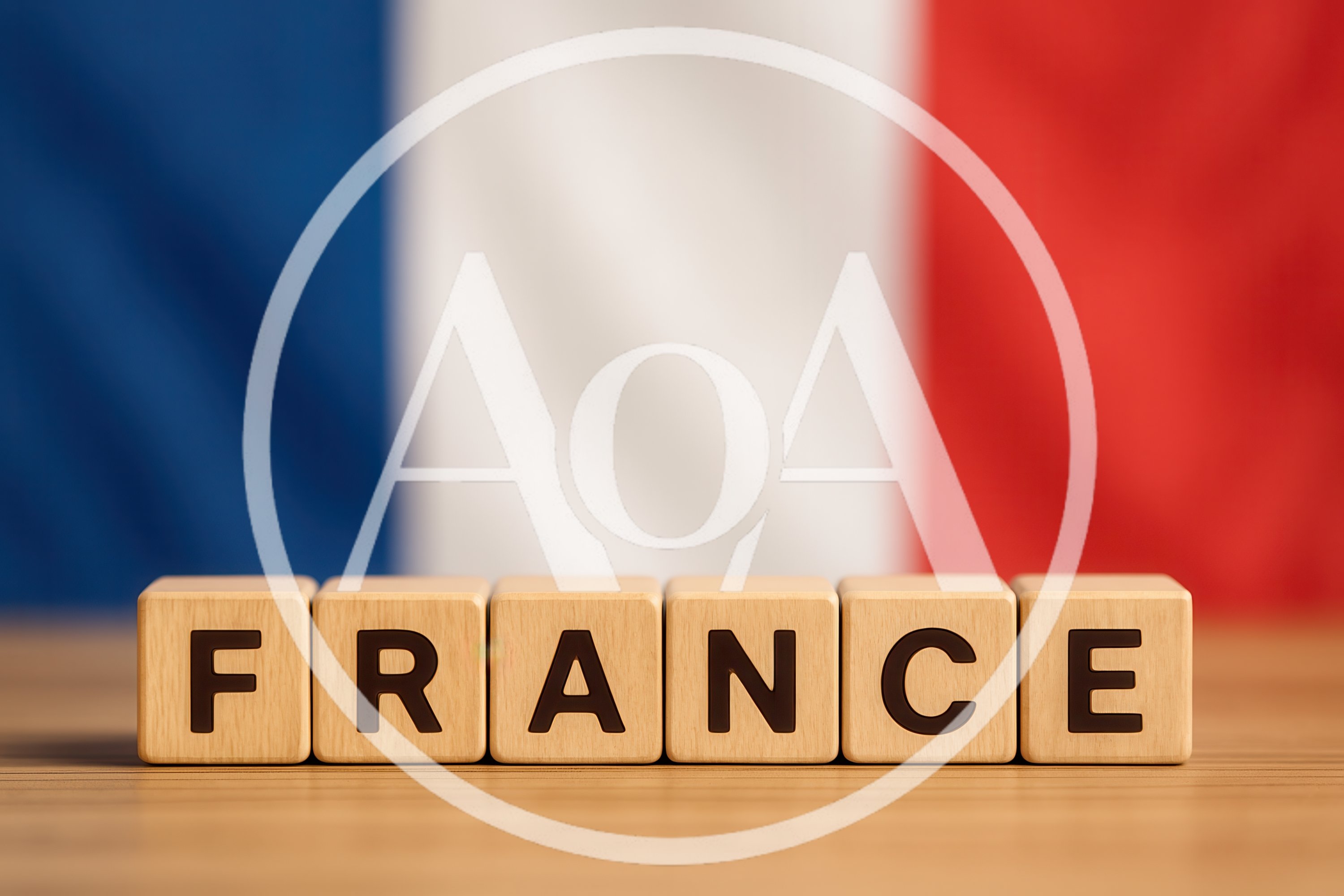 Wooden Blocks Spelling France Against French Flag Background