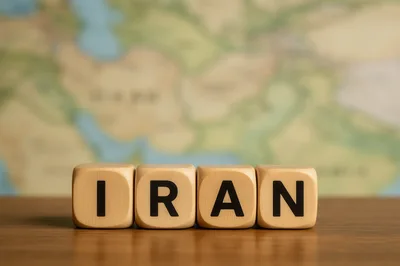 Wooden Blocks Spelling Iran On A Wooden Table