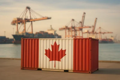 Canadian Flag Shipping Container at Industrial Port