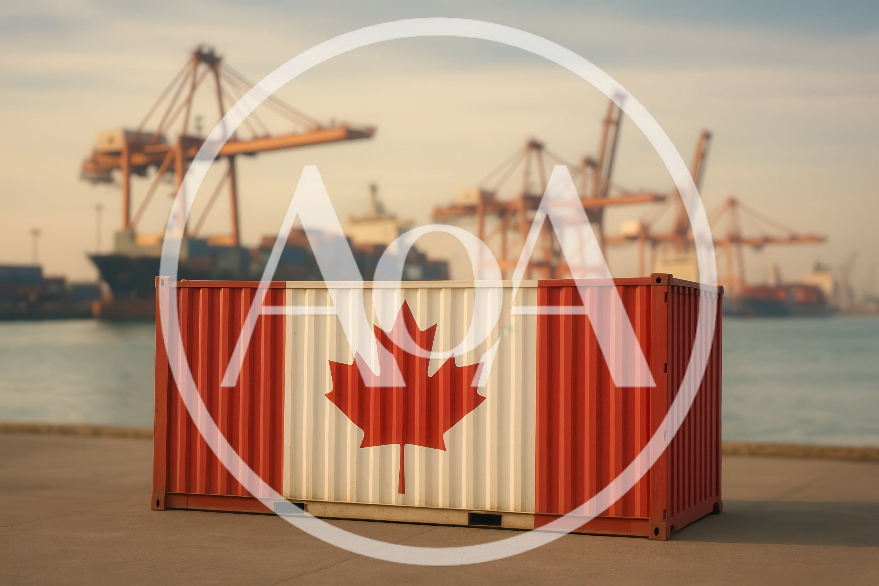Canadian Flag Shipping Container at Industrial Port