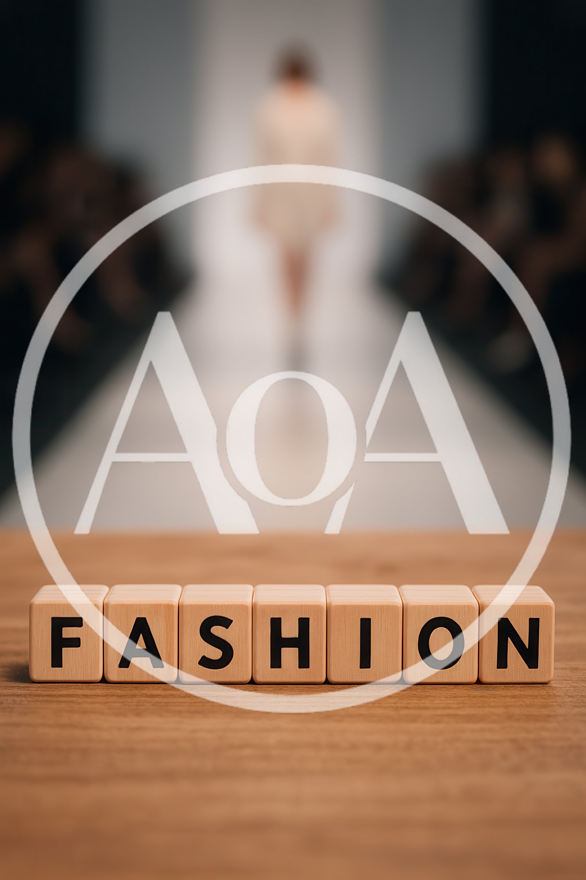 Wooden Blocks Spelling Fashion on a Runway Background